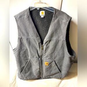 Carhartt Adult Men’s Size 2XL Gray Faux Fur Lined Canvas Sleeveless Work Vest